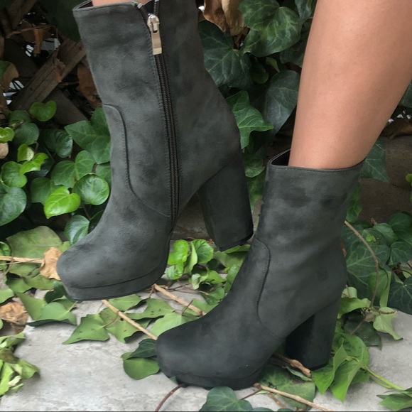 NEW Olive Suede Go Go Shoes Chucky Heel Ankle Boot - Picture 5 of 7